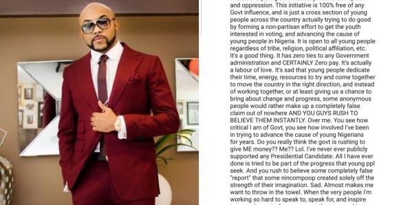 'The 67 Million Youths initiative is 100% free of any government influence' - Banky W