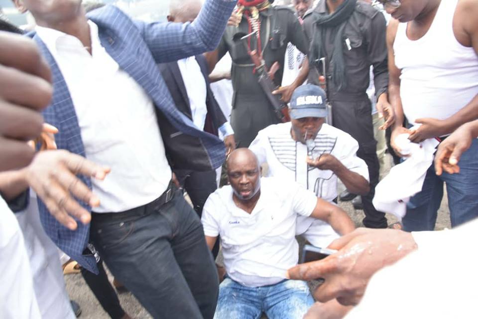 Fayose collapses after policemen fired tear gas at him (Photos)