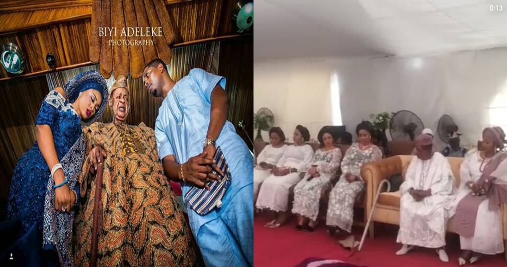 Alaafin of Oyo spotted with his wives at daughter's Royal wedding (photos)