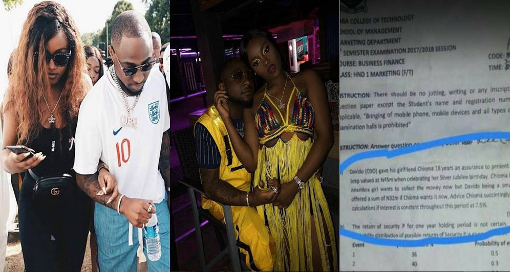 Davido and Chioma's love story featured in Yabatech's Department of Marketing exam