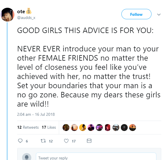 'Never introduce your man to your female friends' - lady advises 'good girls'
