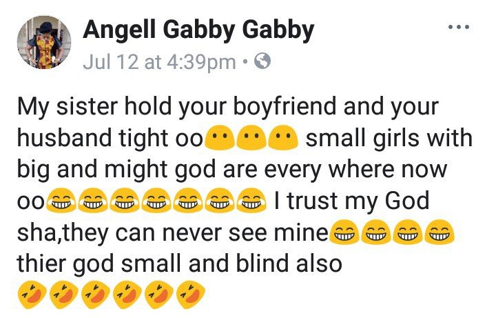'Hold your husband tight, small girls with big and mighty god are every' - Lady says