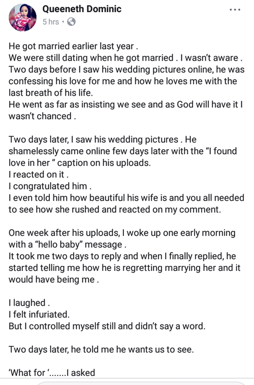 Nigerian Lady narrates how her boyfriend got married while they were still dating