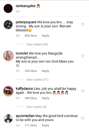 Fans slam Peter Okoye and Tonto Dikeh for consoling Dbanj by saying 'My son is your son'