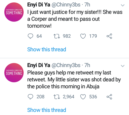 SARS officer allegedly kills female corps member, who was meant to finish her NYSC, today, in Abuja