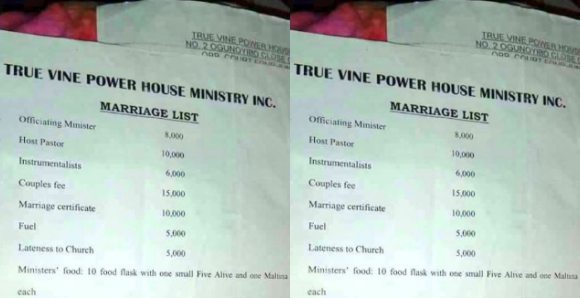 Check out marriage list a church in Warri presents to intending couples