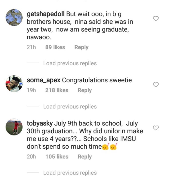 Nigerians react to news of Nina's graduation, accuse her of buying her B.SC degree