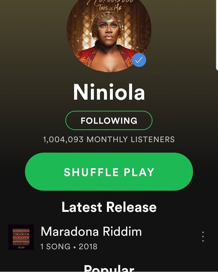 Niniola becomes first Nigerian female to have over 1M listeners on spotify, ahead of Tiwa Savage, Yemi Alade and Simi