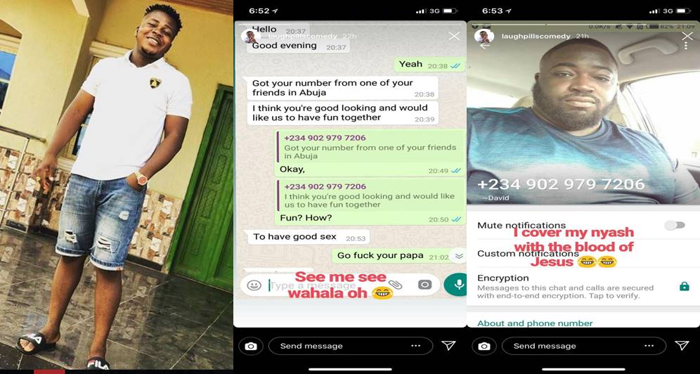 IG comedian, Laughpillscomedy shares screenshot of his chat with a man who wants to have sex with him