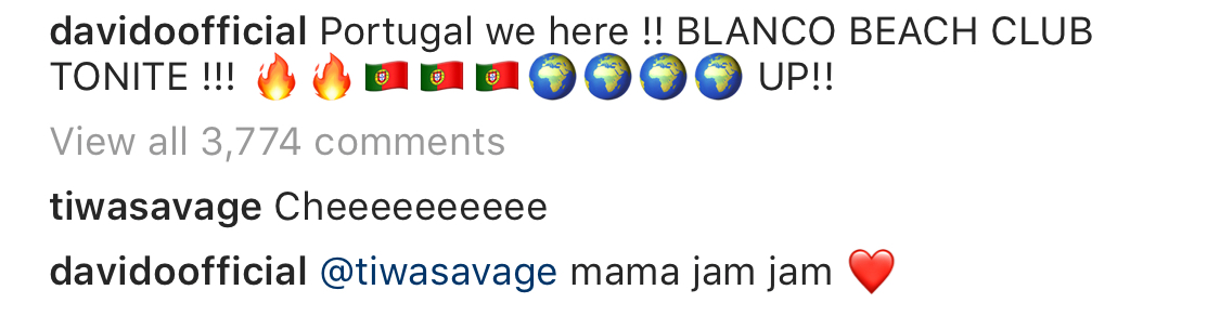 Davido And Tiwa Savage Re-Unite On Instagram...
