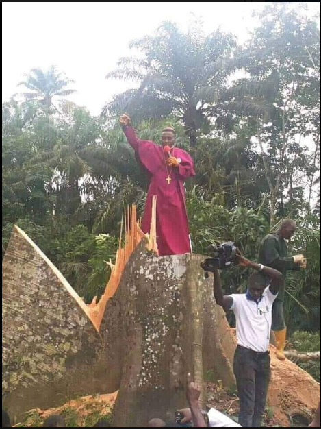 Priest cuts down tree allegedly hindering people's progress in warri (photo)