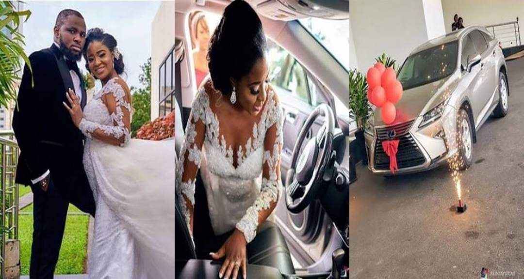 Nigerian man surprises wife with a brand new ₦15 million Lexus RX 350 SUV on their wedding day (Photos)