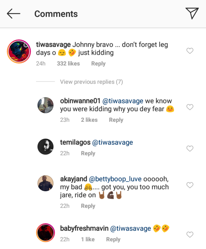 'Johnny Bravo' - Tiwa Savage gushes over her ex, Teebillz as he hits the gym