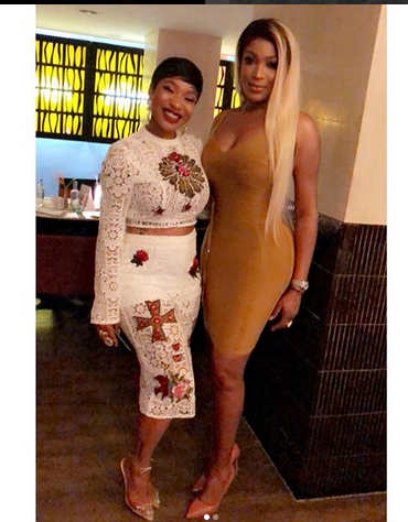 Mercy Aigbe and Toyin Abraham settle their fight at Bobrisky's pre-birthday dinner (photos)