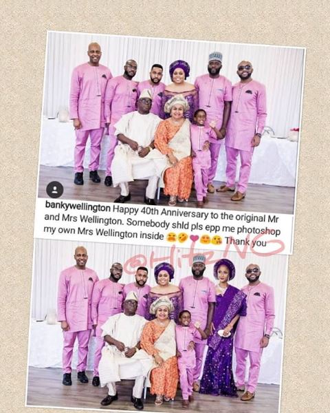 See What Happened After Banky W Wished For Adesua To Be Photoshopped Into The Wellington Family Photo