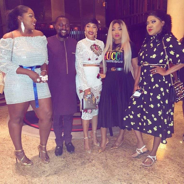 Mercy Aigbe and Toyin Abraham settle their fight at Bobrisky's pre-birthday dinner (photos)