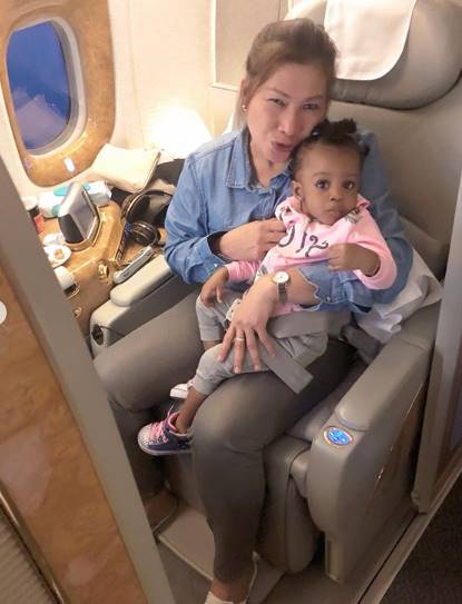 Actress Mimi Orjiekwe, her daughter and nanny fly first class as they vacation in Seychelles and Dubai (photos)