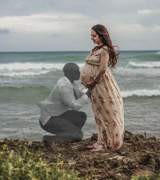 Widow photoshops late husband in maternity shoot to show he will always be with them (photos)