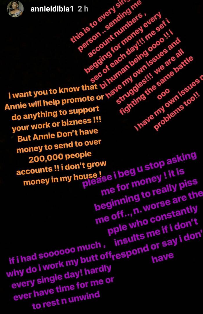 Stop asking me for money, it is beginning to piss me off - Annie Idibia