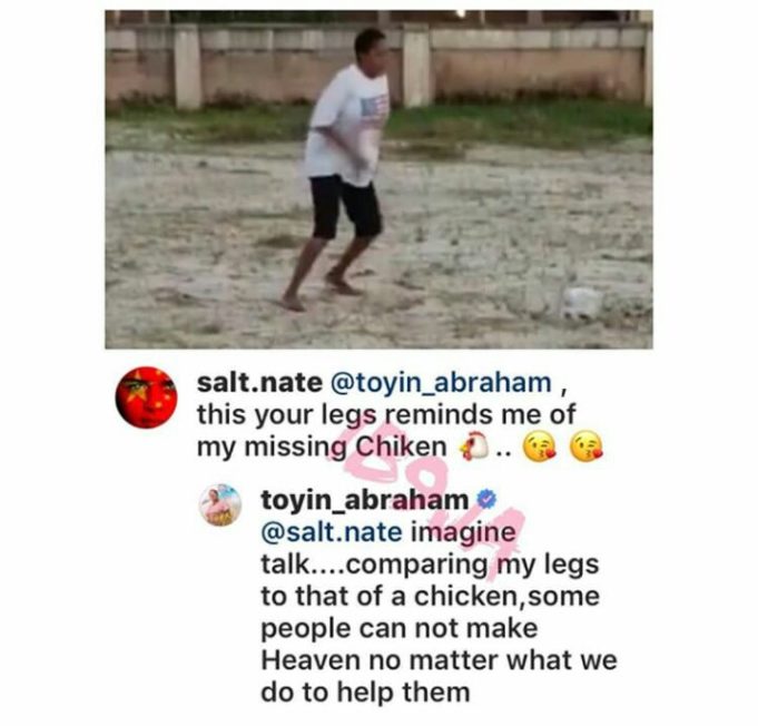 Actress Toyin Abraham blasts a follower who said she has 'chicken feet'