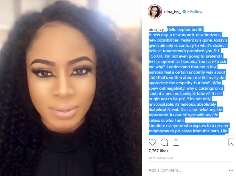 Nina addresses her fans on her imaginary relationship after Miracle dumped her