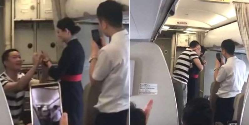 Flight attendant sacked after accepting boyfriend's proposal during flight (Video)