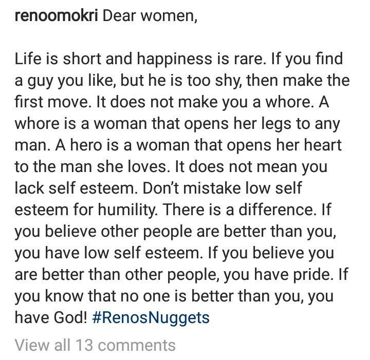 'Ladies, if you like a guy but he is too shy, make the first move'- Reno Omokri