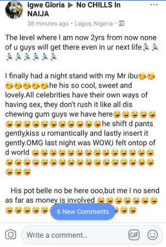 Lady narrates her euphoric one night stand with Mr Ibu