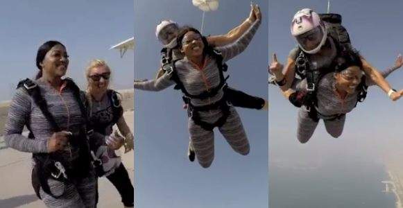 Rukky Sanda jumps from a plane as part of her 34th birthday celebration (Video)