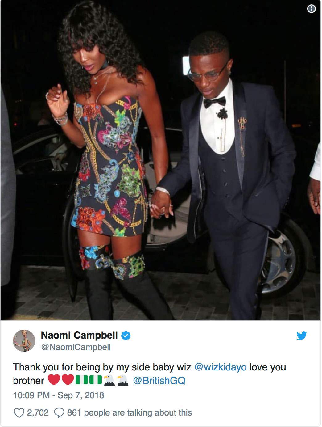 Naomi Campbell reacts to Wizkid relationship rumour