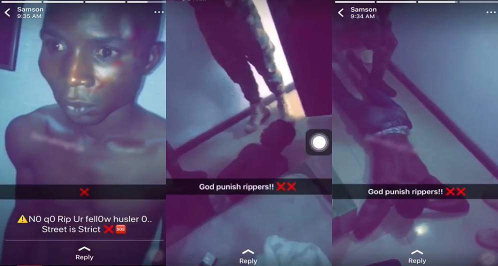 Yahoo boys hire soldiers to flog a man who ripped them off of $22k in Maryland, Lagos (Video)