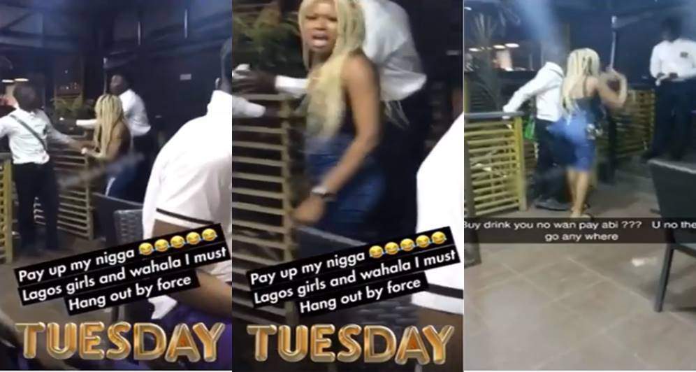 Slay queen held after her date left her with bills, at a Lagos Lounge (Video)