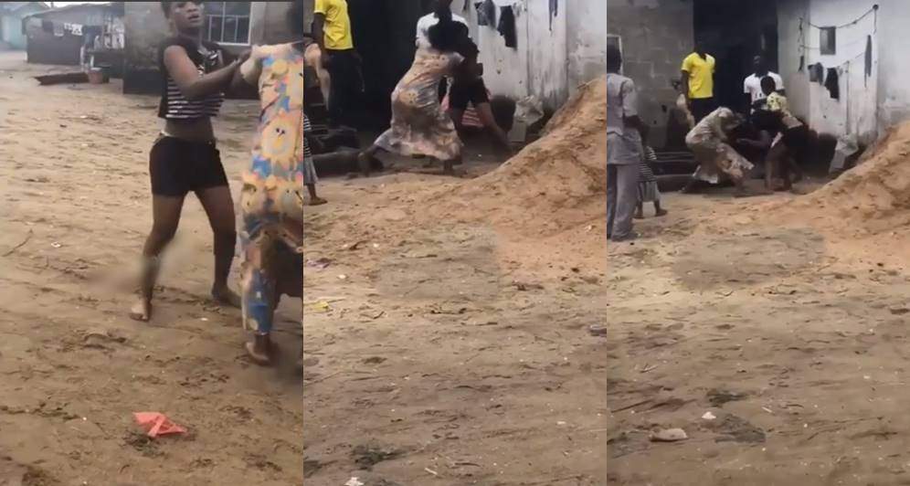 Lady beaten for stealing a pot of food from the stove in Lagos (Video)