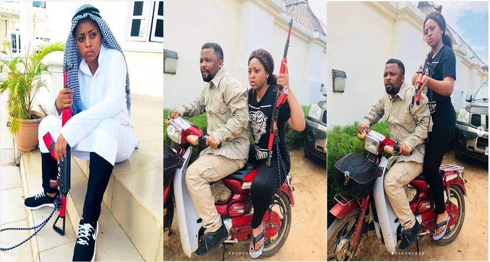 Teen actress Regina Daniels slays in Arab dress, pictured with a gun (Photos)