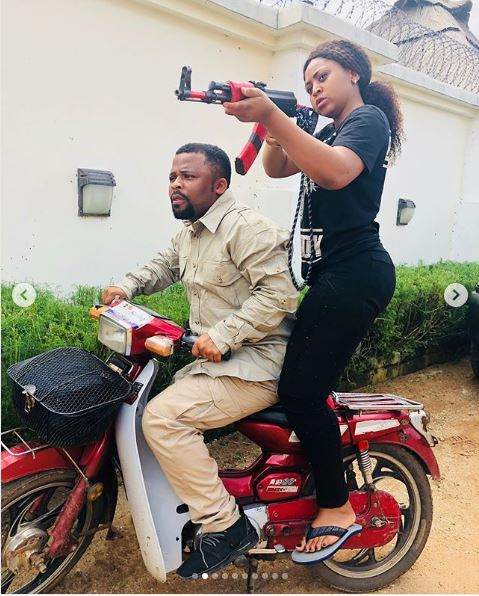 Teen actress Regina Daniels slays in Arab dress, pictured with a gun (Photos)