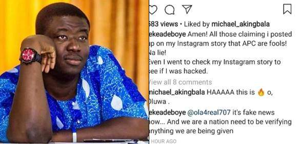 'It is fake news' Leke Adeboye denies viral post about APC