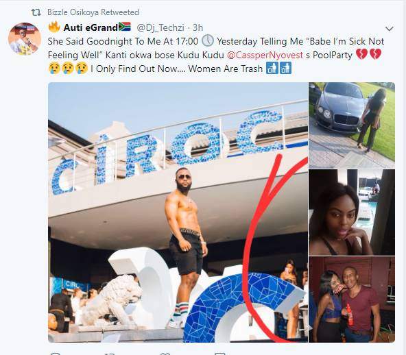 Man sees girlfriend partying with Cassper Nyovest after she called in sick and wanted to retire for the night