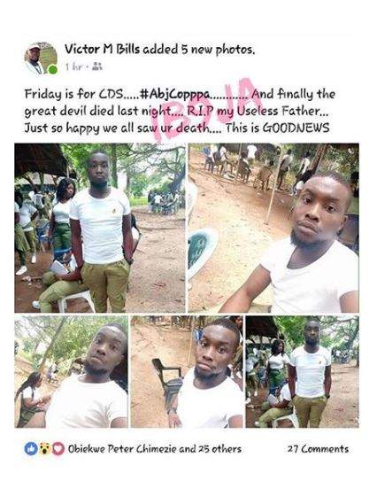 'RIP to my useless father,' - Corps member declares, as he celebrates his dad's death