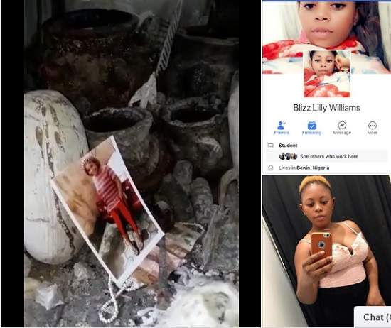 Lady cries out after her client took her pictures to a shrine in Edo state (photos/video)