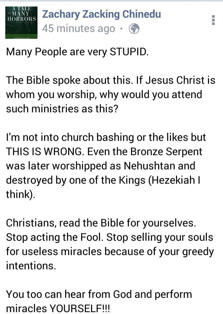 'Christians stop selling your souls for useless miracles' - Nigerian man says