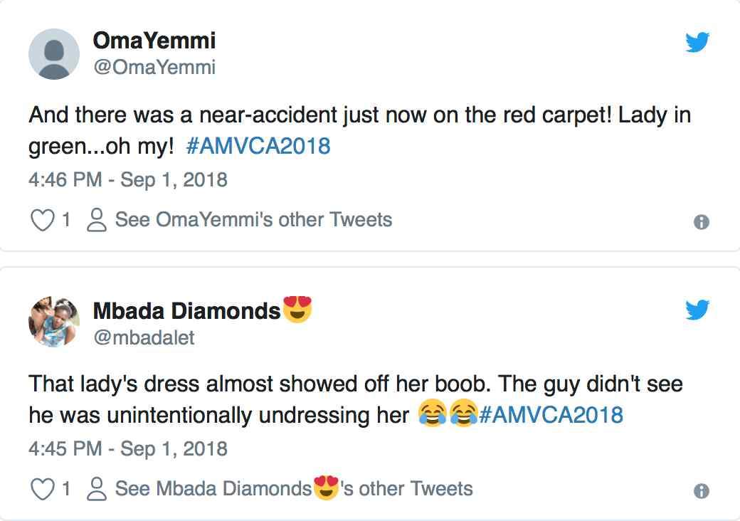 Meg Otanwa wardrobe malfunction on AMVCA 2018 red carpet