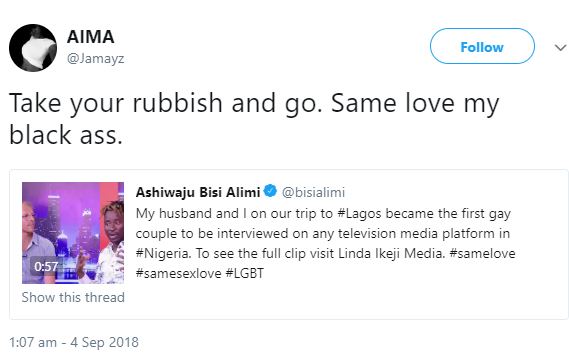 Social media users react to Bisi Alimi and his husband's TV interview (screenshots)