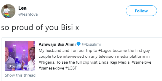 Social media users react to Bisi Alimi and his husband's TV interview (screenshots)