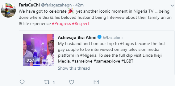 Social media users react to Bisi Alimi and his husband's TV interview (screenshots)