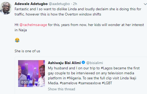 Social media users react to Bisi Alimi and his husband's TV interview (screenshots)