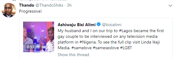 Social media users react to Bisi Alimi and his husband's TV interview (screenshots)