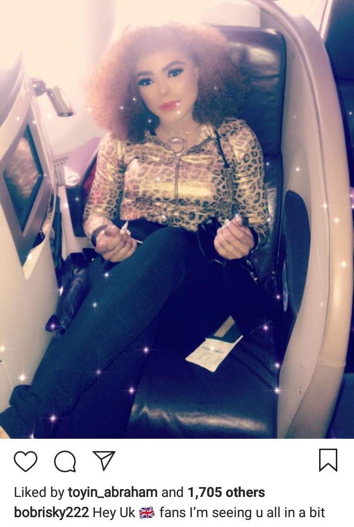 'Mama is on her way to UK' - Bobrisky says, as he flies first class to meet his fans (Photos)