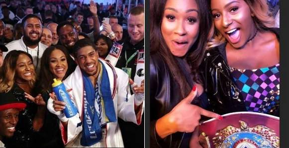 DJ Cuppy pictured with Anthony Joshua after his victory in London