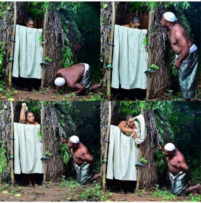 Man peeps at his bathing fiancee in unusual pre-wedding photos