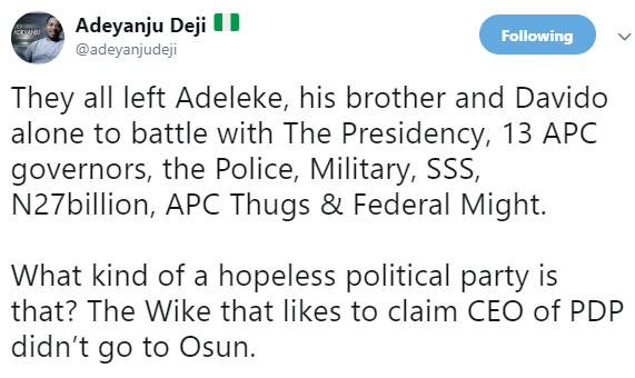 PDP is hopeless for abandoning Davido and Adeleke in rerun- Ayanju